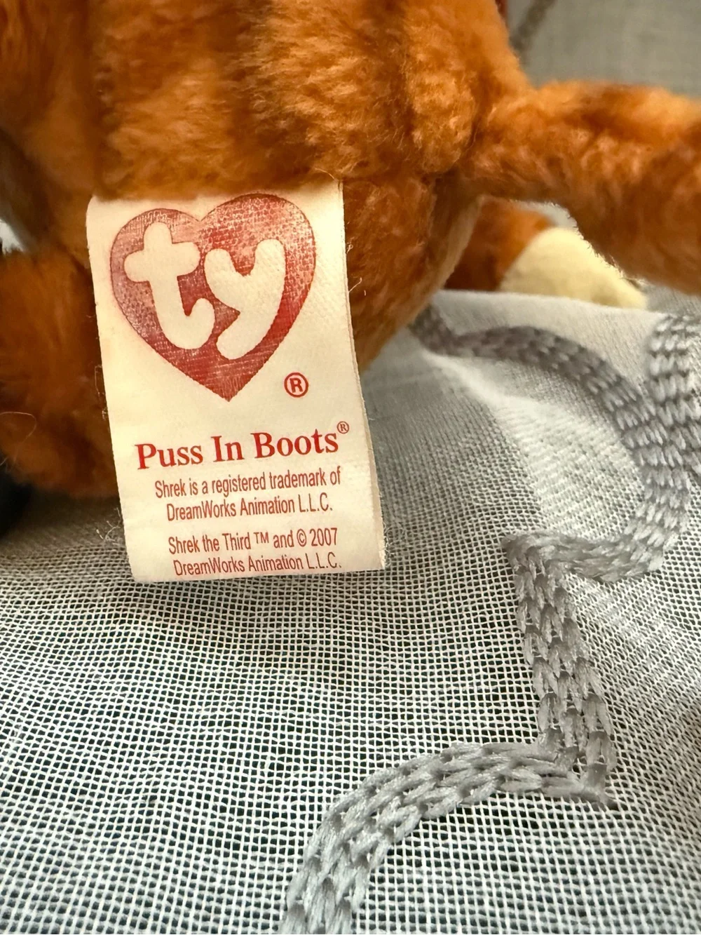 TY Beanie Baby 2007 Puss in Boots Shrek the Third Cat Plush 8” Doll Toy